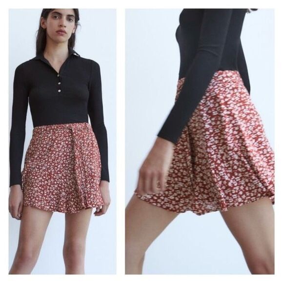 Zara Women's Floral Viscose Mini Skirt Multicolor Size Medium - Picture 1 of 9